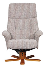 Cream Fabric Swivel Recliner and Footstool Set Cherry Base - Home Furniture Interiors
