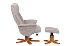 Cream Fabric Swivel Recliner and Footstool Set Cherry Base - Home Furniture Interiors