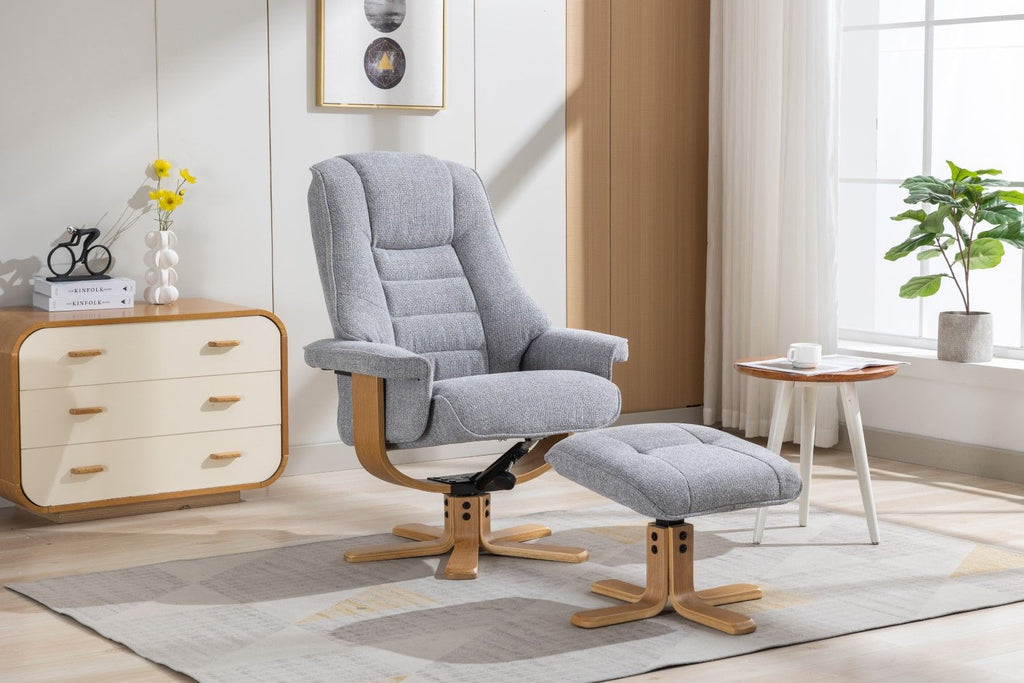 Dove Fabric Swivel Recliner Chair with Footstool Star Base