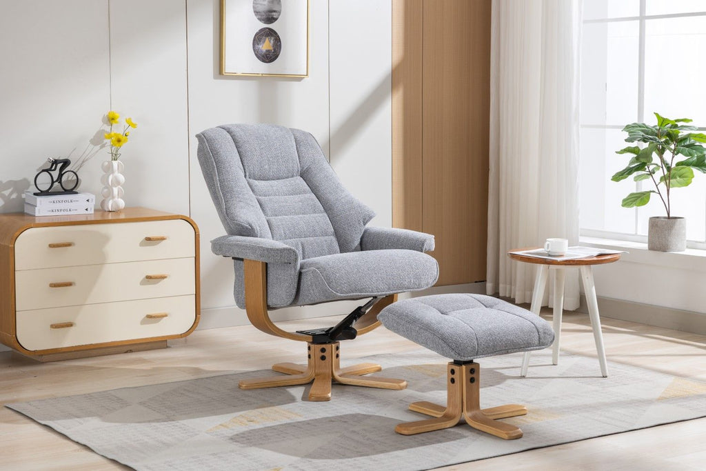 Dove Fabric Swivel Recliner Chair with Footstool Star Base - Home Furniture Interiors