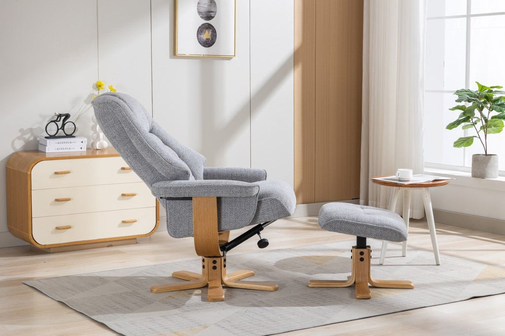 Dove Fabric Swivel Recliner Chair with Footstool Star Base - Home Furniture Interiors