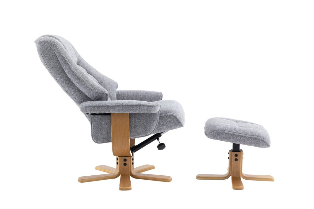 Dove Fabric Swivel Recliner Chair with Footstool Star Base - Home Furniture Interiors