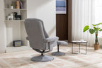 Dove Grey Fabric Swivel Recliner and Footstool Chrome Trim - Home Furniture Interiors