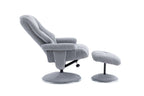 Dove Grey Fabric Swivel Recliner and Footstool Chrome Trim - Home Furniture Interiors