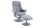 Dove Grey Fabric Swivel Recliner and Footstool Chrome Trim - Home Furniture Interiors
