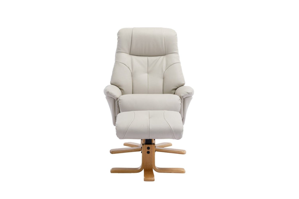 DUBAI Plush PU Mushroom Mid Oak Swivel Recliner And Footstool