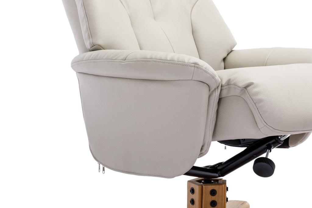 Mushroom Leather Effect Swivel Recliner Footstool Oak Base