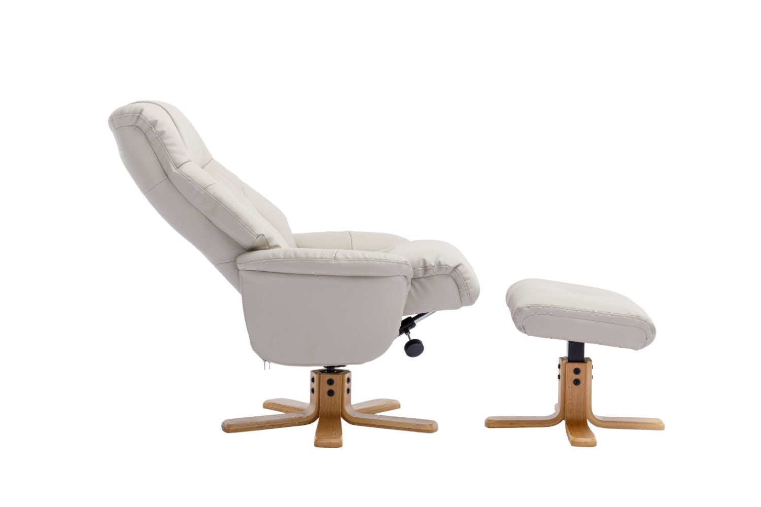 Mushroom Leather Effect Swivel Recliner Footstool Oak Base