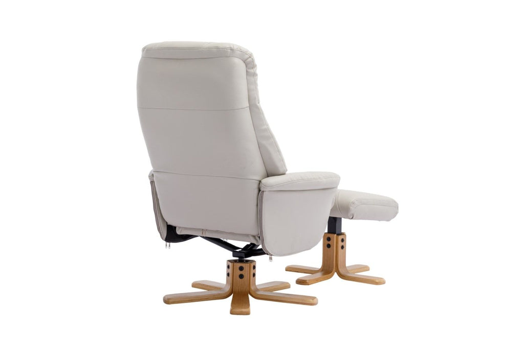 Mushroom Leather Effect Swivel Recliner Footstool Oak Base