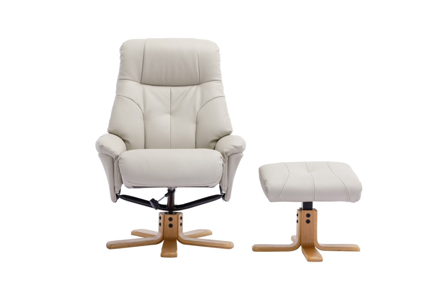 Mushroom Leather Effect Swivel Recliner Footstool Oak Base