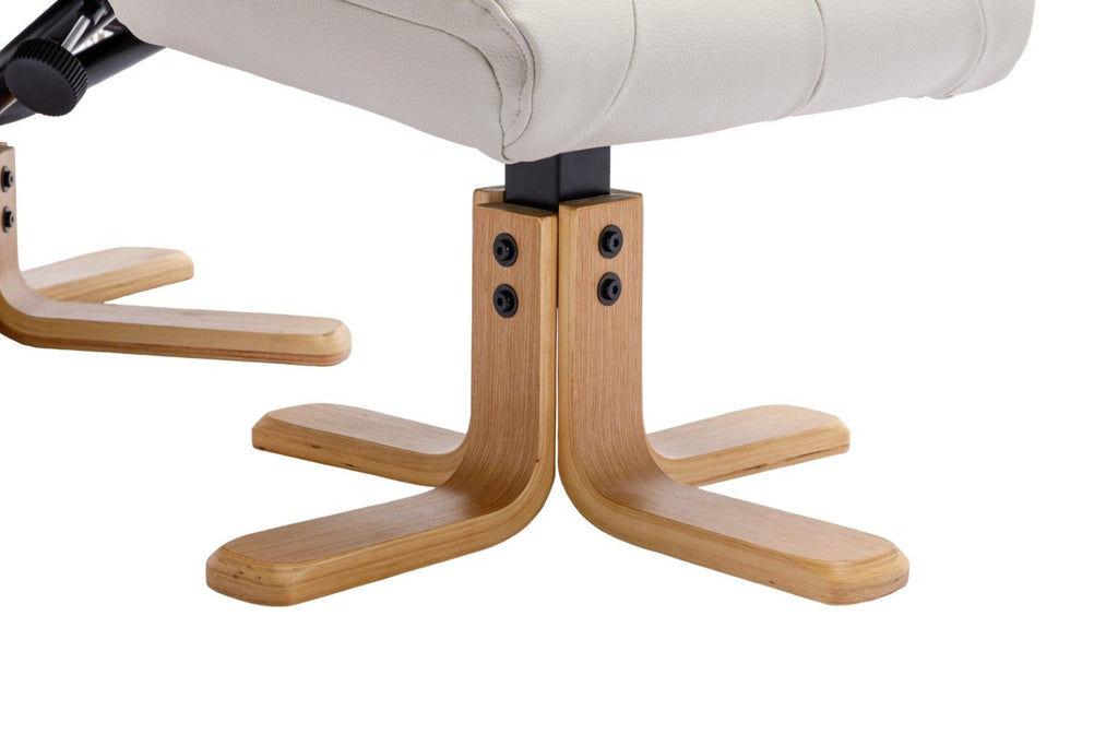 Mushroom Leather Effect Swivel Recliner Footstool Oak Base