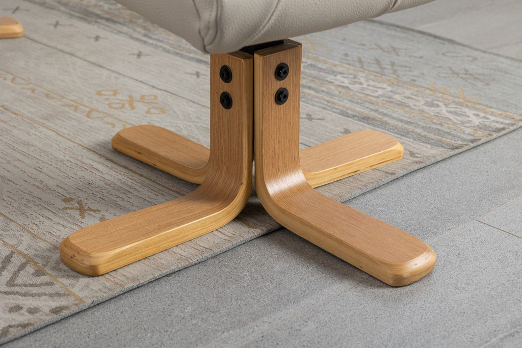 Mushroom Leather Effect Swivel Recliner Footstool Oak Base