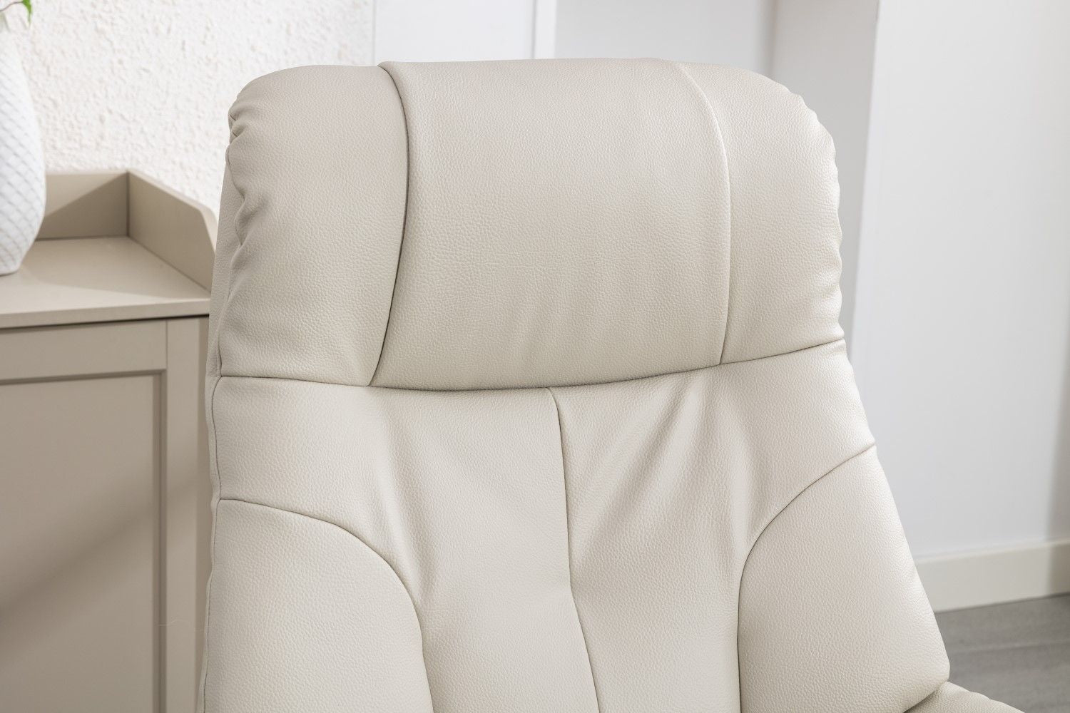 Mushroom Leather Effect Swivel Recliner Footstool Oak Base