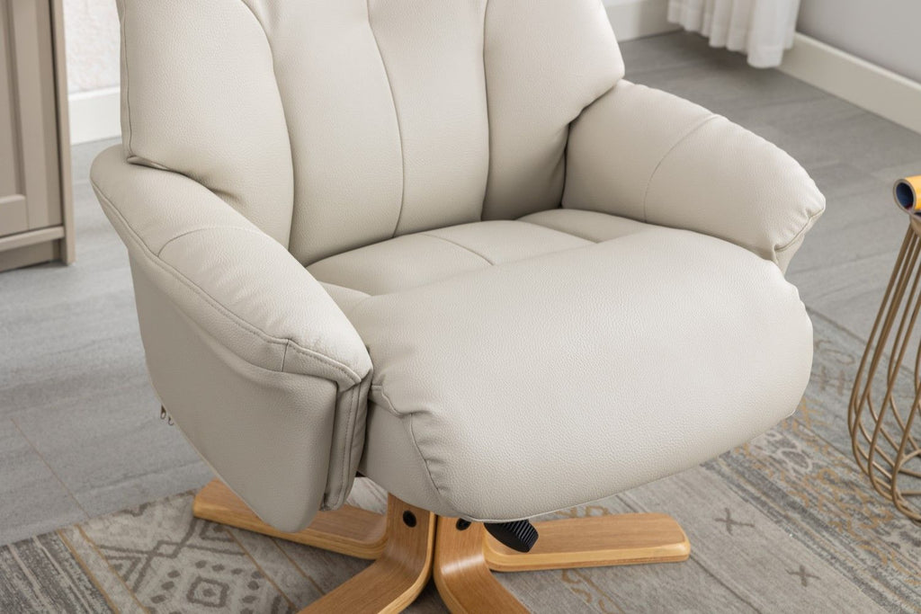 Mushroom Leather Effect Swivel Recliner Footstool Oak Base