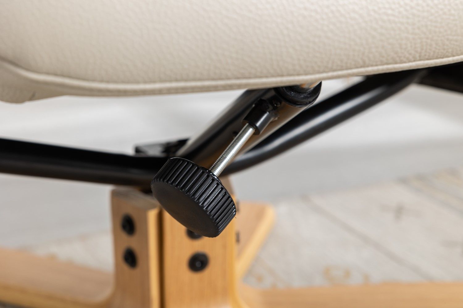 Mushroom Leather Effect Swivel Recliner Footstool Oak Base