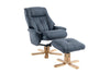 DUBAI Plush PU Navy Mid Oak Swivel Recliner And Footstool