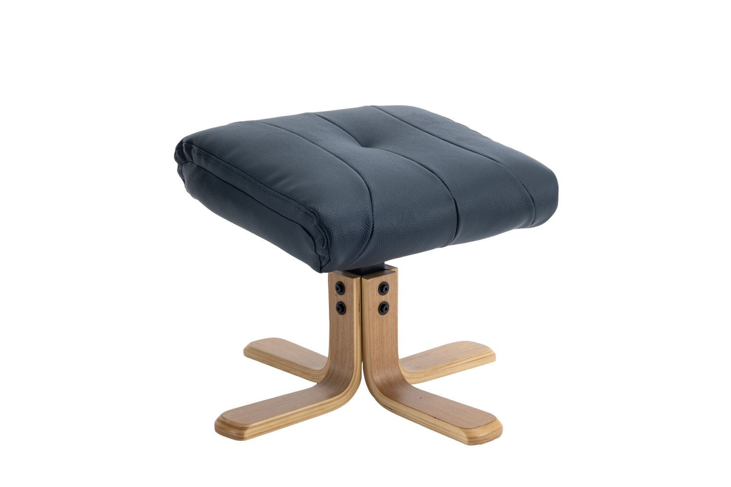 Navy Blue Leather Effect Swivel Recliner Footstool Oak Base
