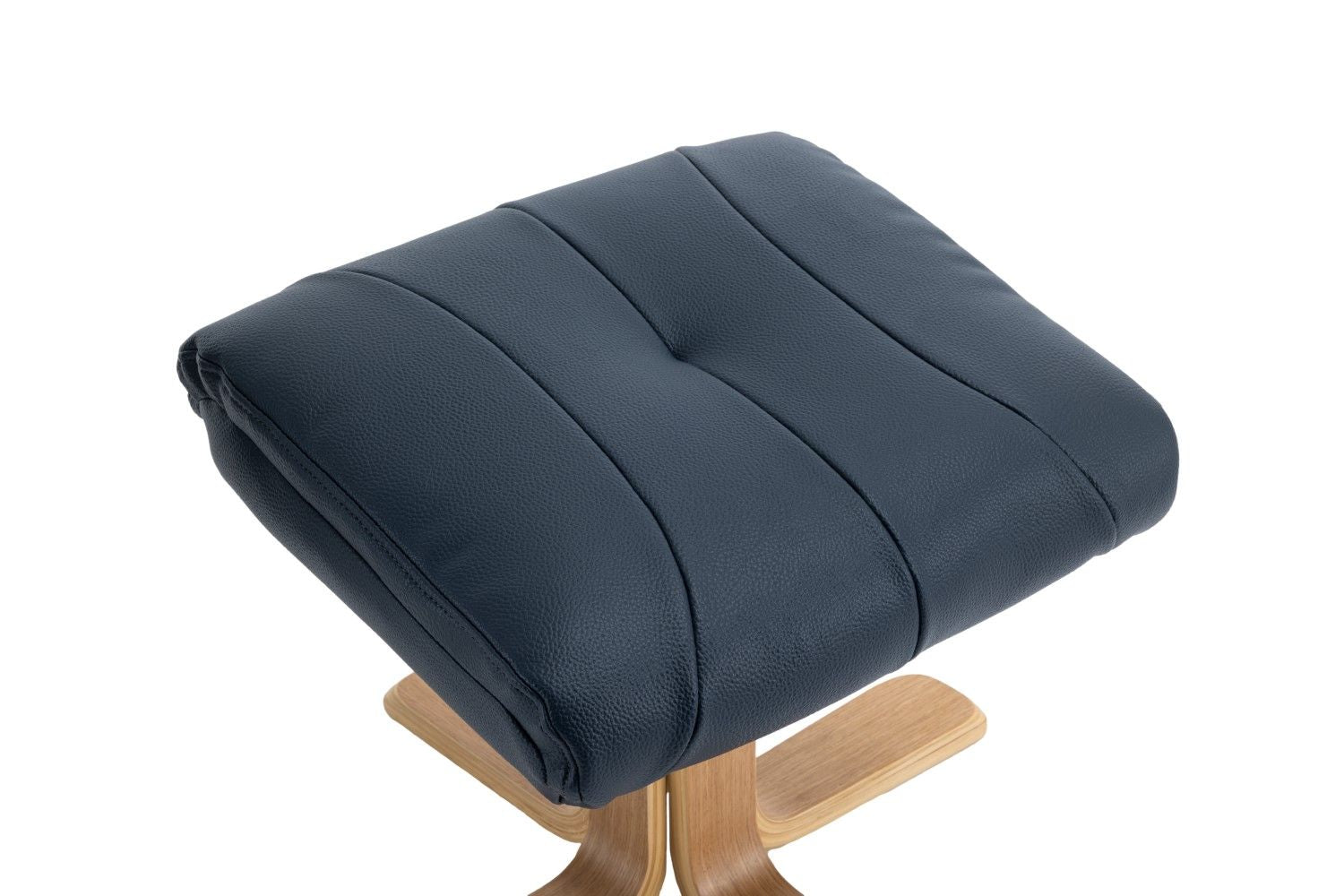 Navy Blue Leather Effect Swivel Recliner Footstool Oak Base