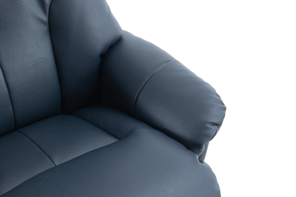Navy Blue Leather Effect Swivel Recliner Footstool Oak Base