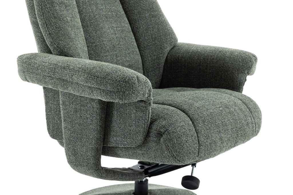Fern Fabric Swivel Recliner and Footstool Chrome Trimmed