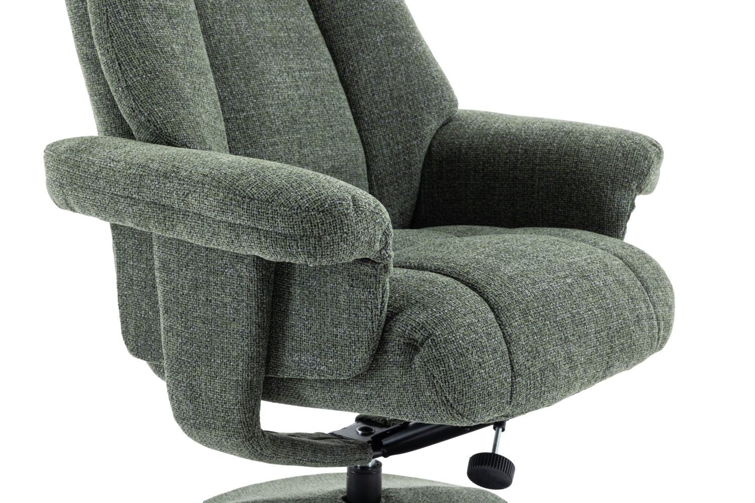 Fern Fabric Swivel Recliner and Footstool Chrome Trimmed