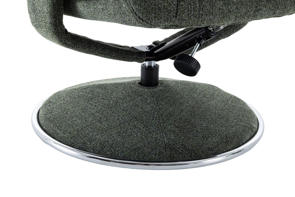 Fern Fabric Swivel Recliner and Footstool Chrome Trimmed
