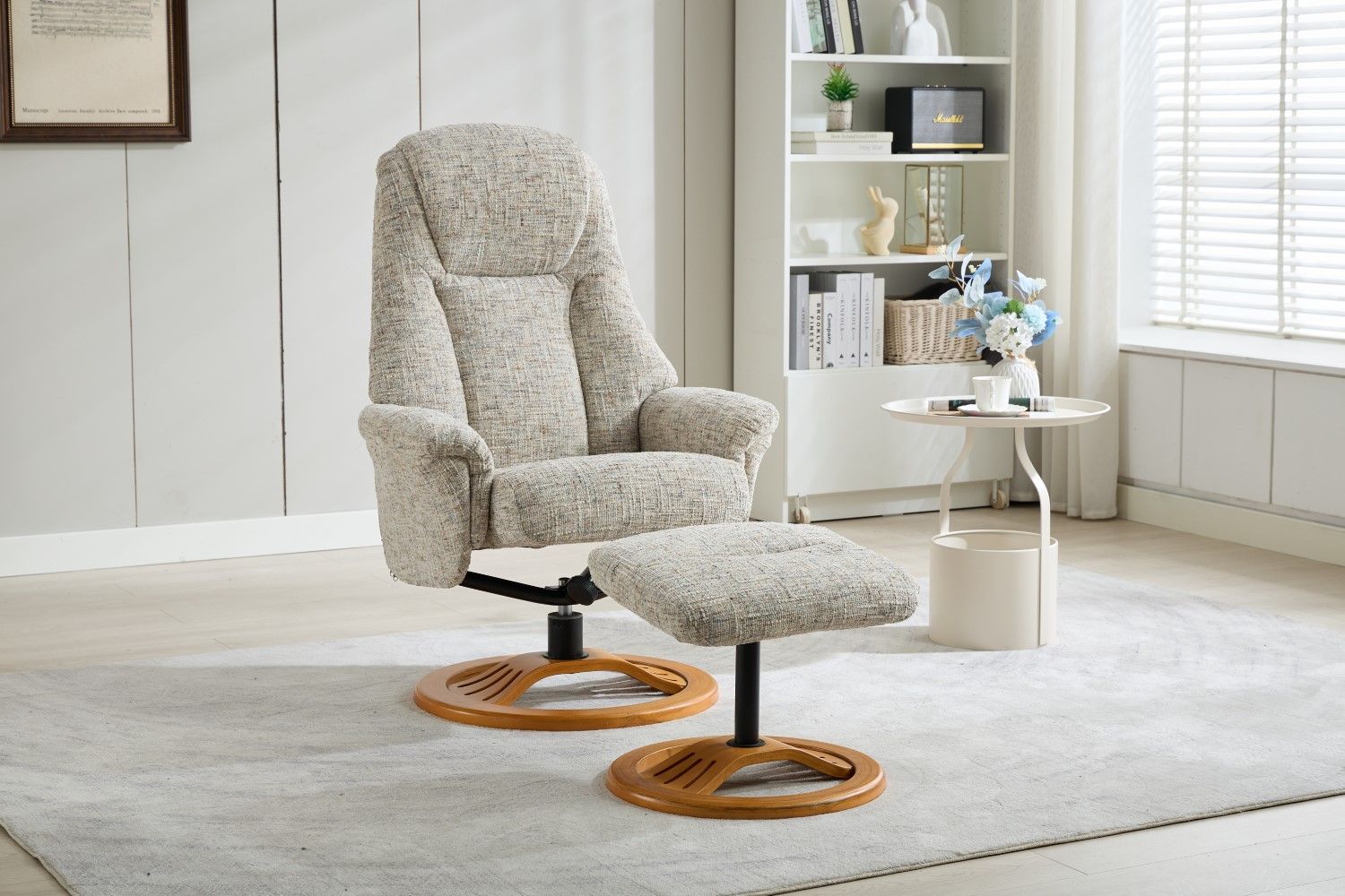 Frost Fabric Large Swivel Recliner Chair With Footstool
