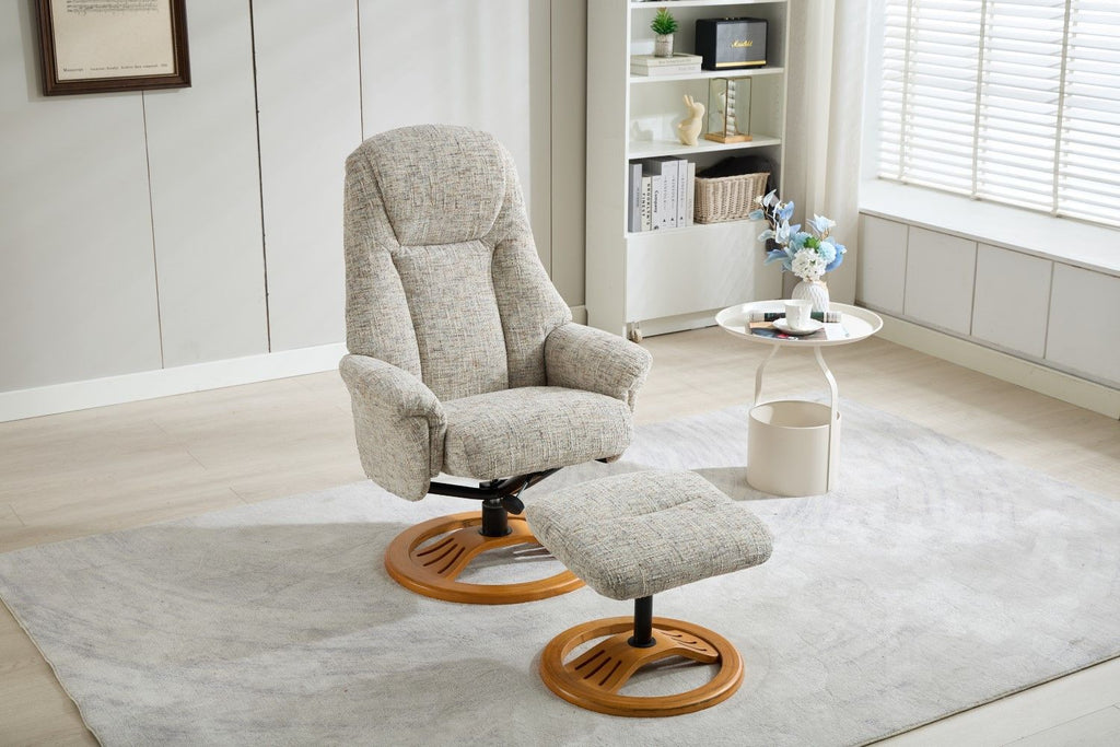 Frost Fabric Large Swivel Recliner Chair With Footstool