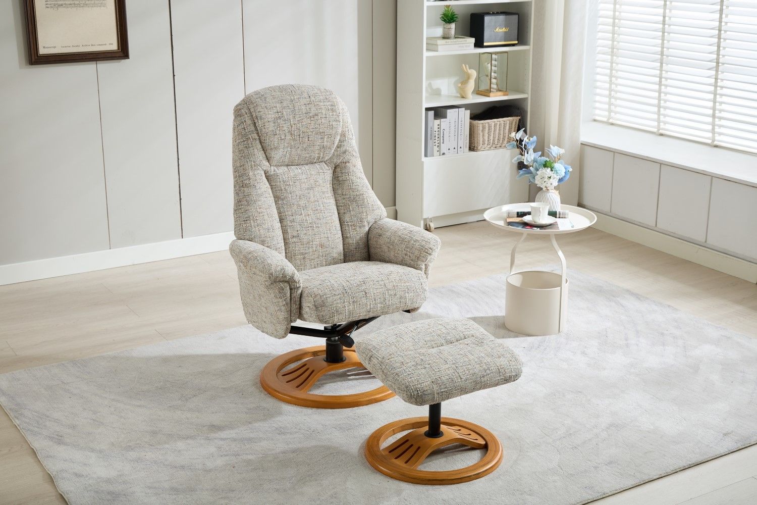 Frost Fabric Large Swivel Recliner Chair With Footstool