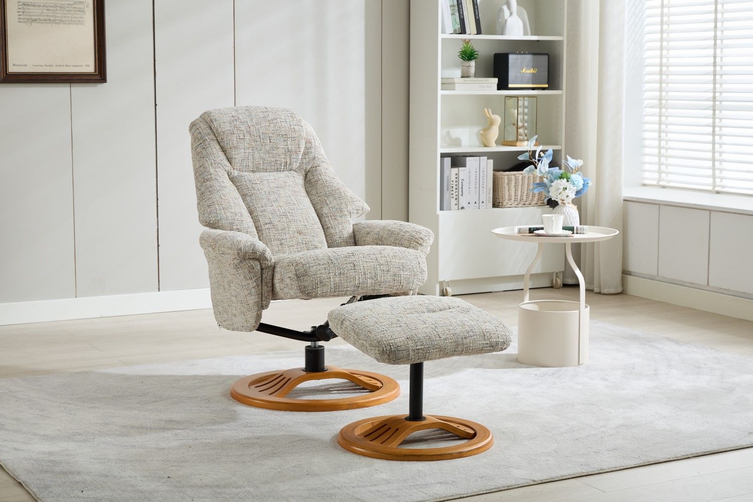 Frost Fabric Large Swivel Recliner Chair With Footstool