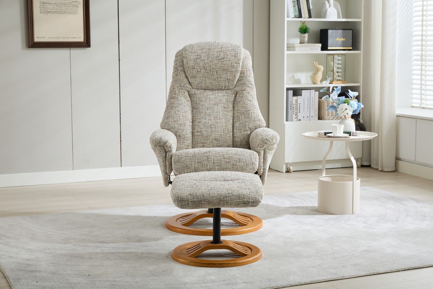 Frost Fabric Large Swivel Recliner Chair With Footstool