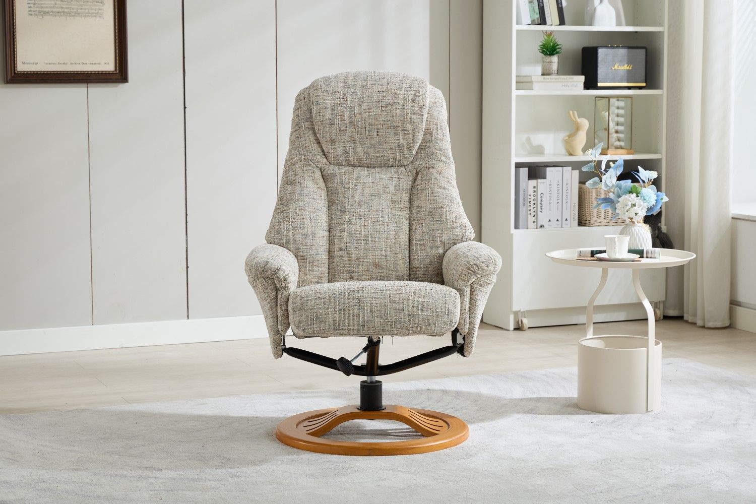 Frost Fabric Large Swivel Recliner Chair With Footstool