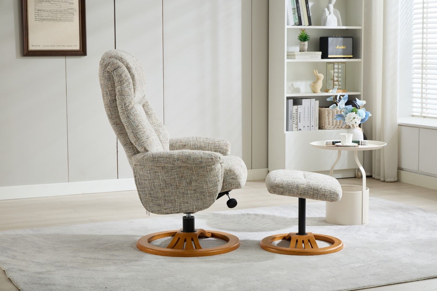 Frost Fabric Large Swivel Recliner Chair With Footstool