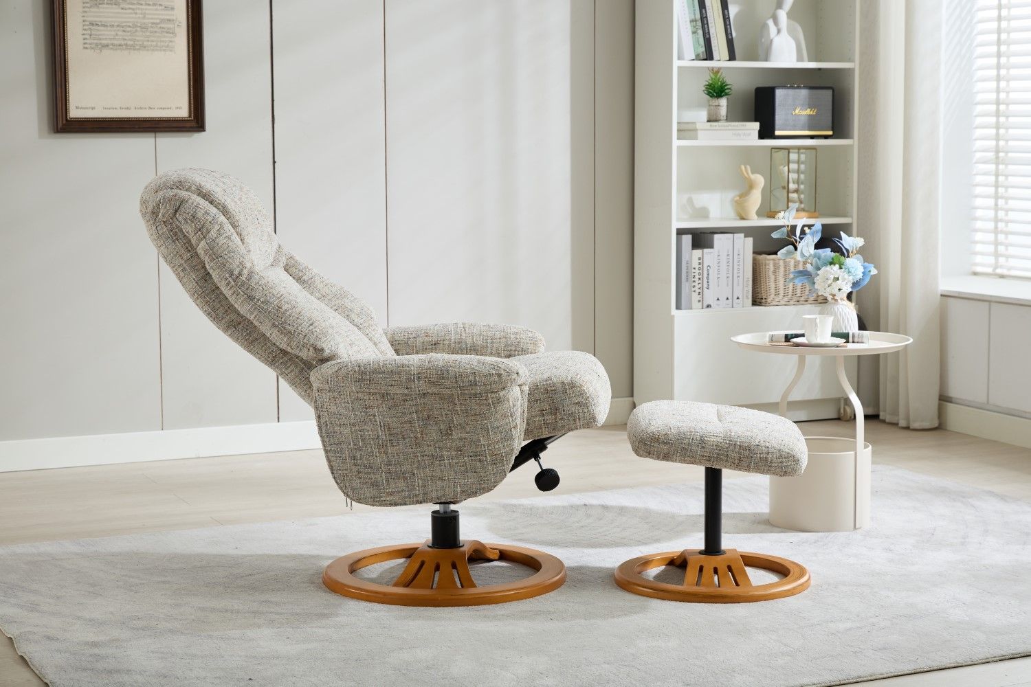 Frost Fabric Large Swivel Recliner Chair With Footstool