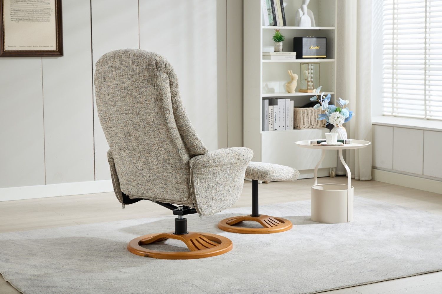 Frost Fabric Large Swivel Recliner Chair With Footstool