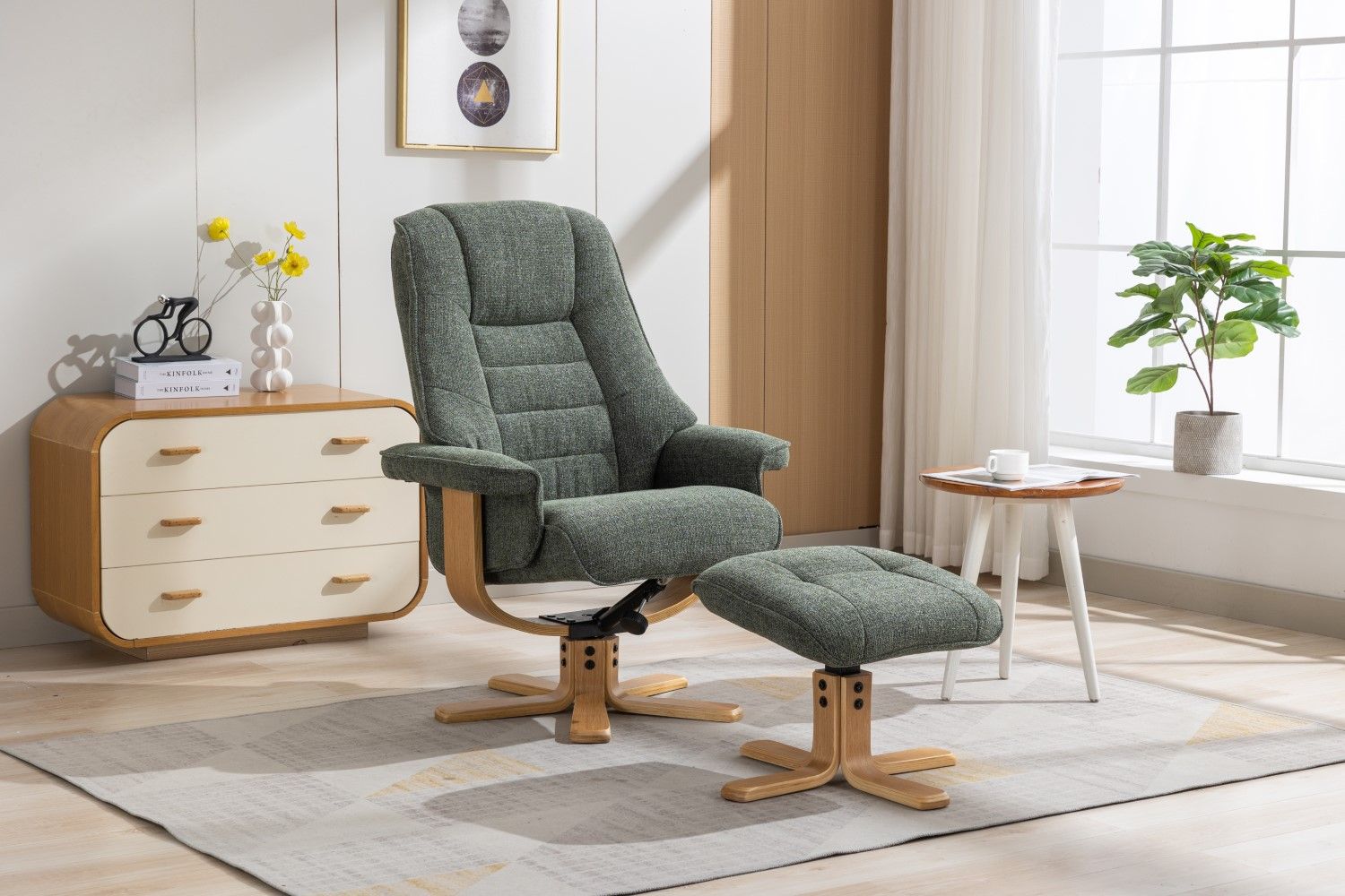 Green Fabric Swivel Recliner Chair with Footstool Star Base