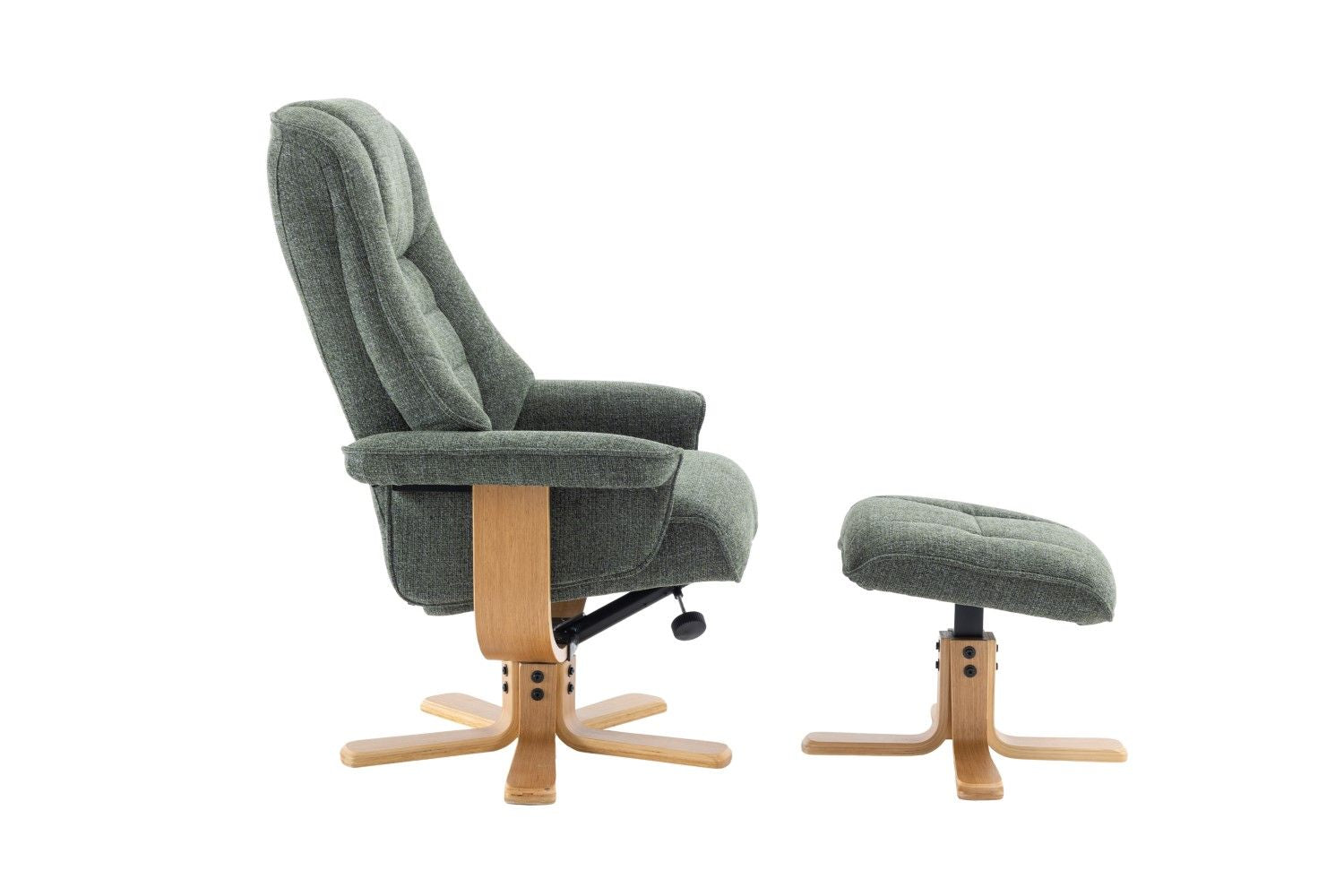 Green Fabric Swivel Recliner Chair with Footstool Star Base - Home Furniture Interiors