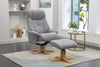 Grey Fabric Mid Oak Swivel Recliner Chair with Footstool