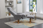 Grey Fabric Mid Oak Swivel Recliner Chair with Footstool - Home Furniture Interiors