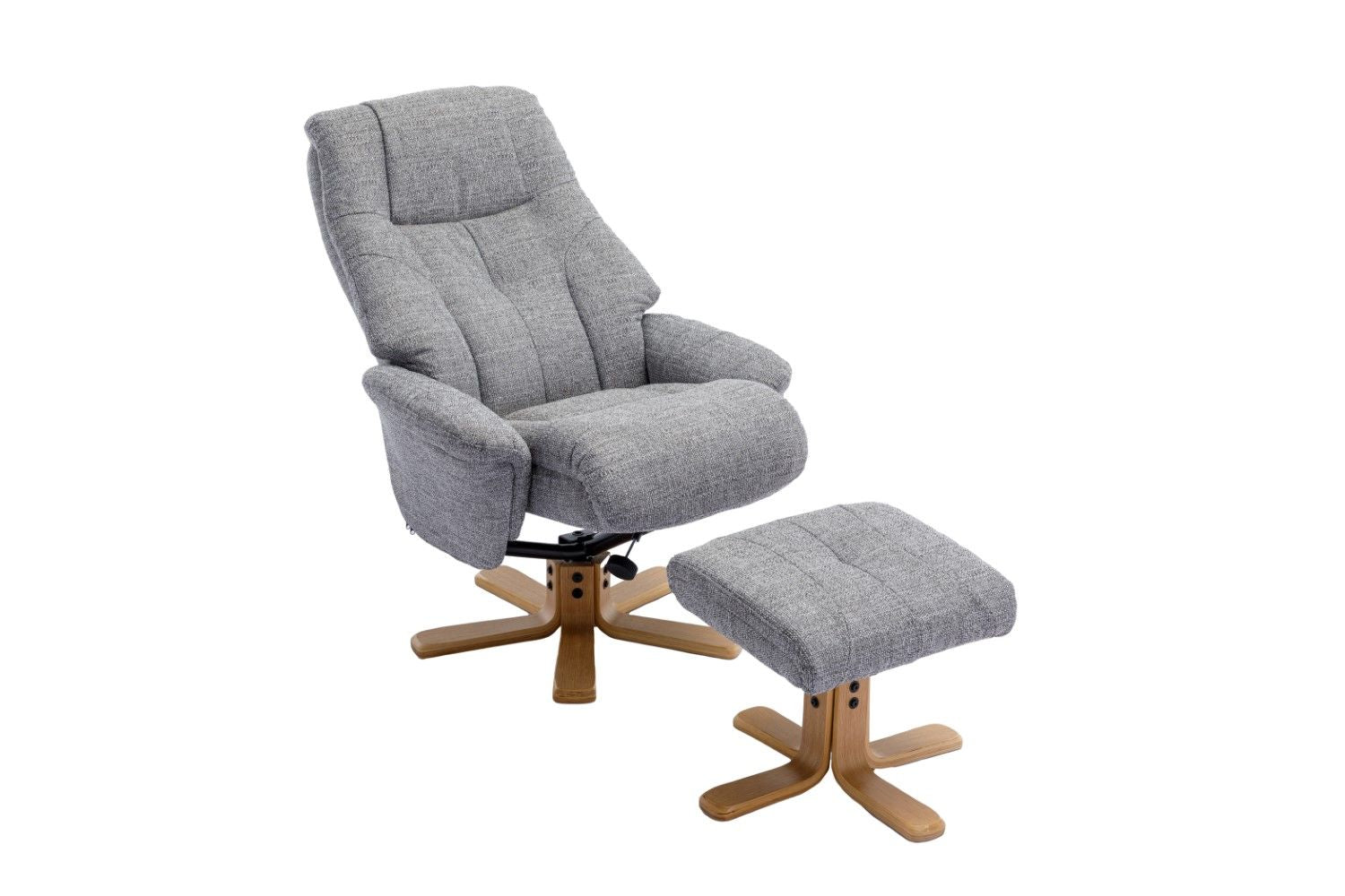 Grey Fabric Mid Oak Swivel Recliner Chair with Footstool