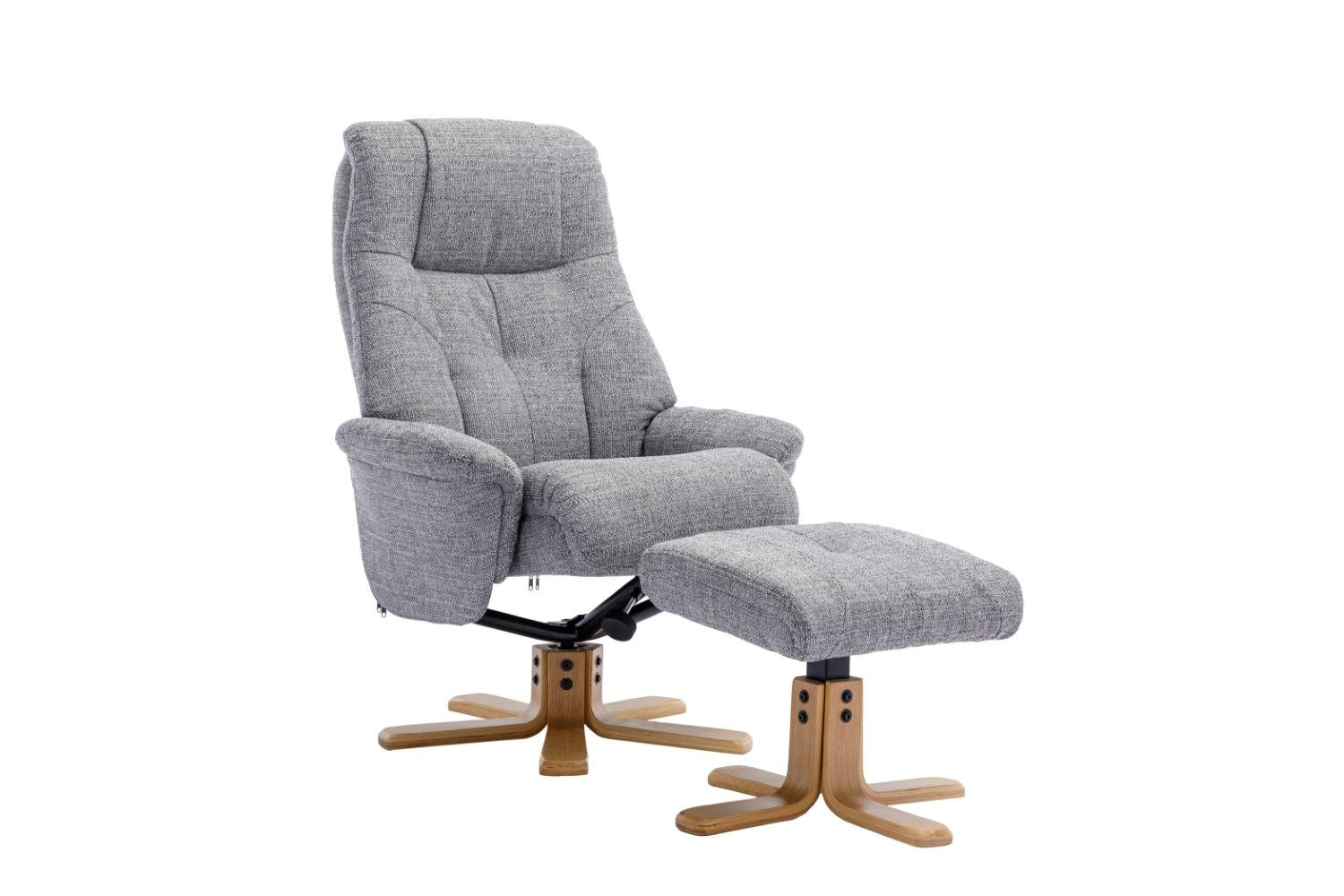Grey Fabric Mid Oak Swivel Recliner Chair with Footstool