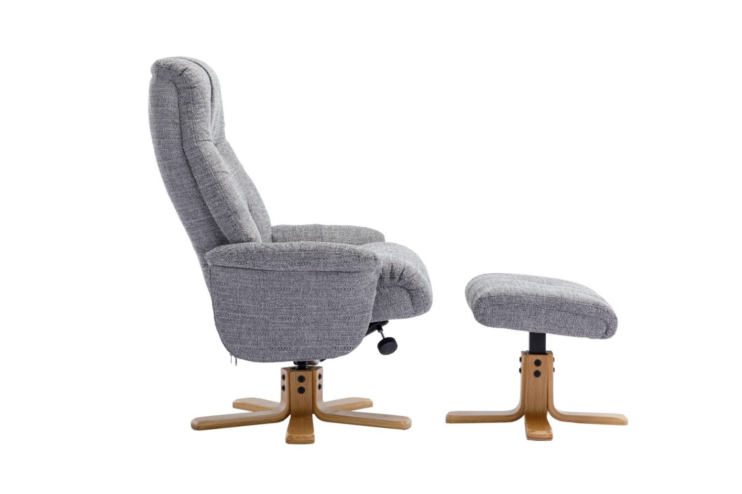 Grey Fabric Mid Oak Swivel Recliner Chair with Footstool