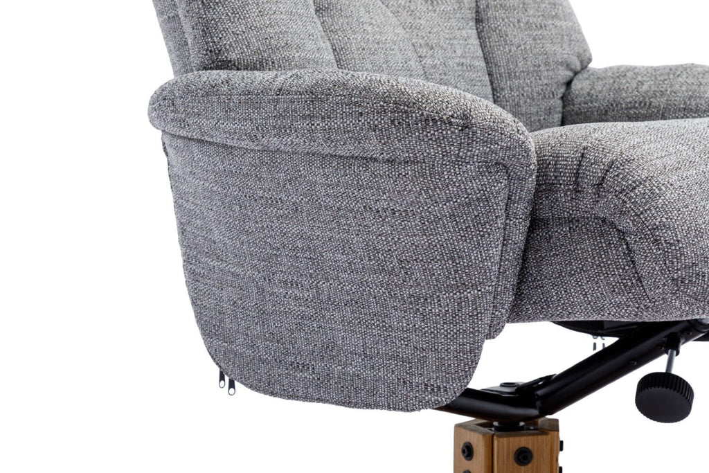 Grey Fabric Mid Oak Swivel Recliner Chair with Footstool