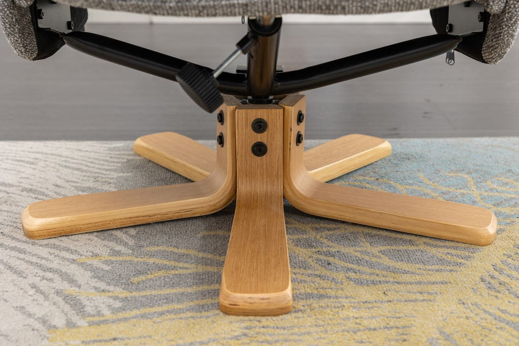 Grey Fabric Mid Oak Swivel Recliner Chair with Footstool