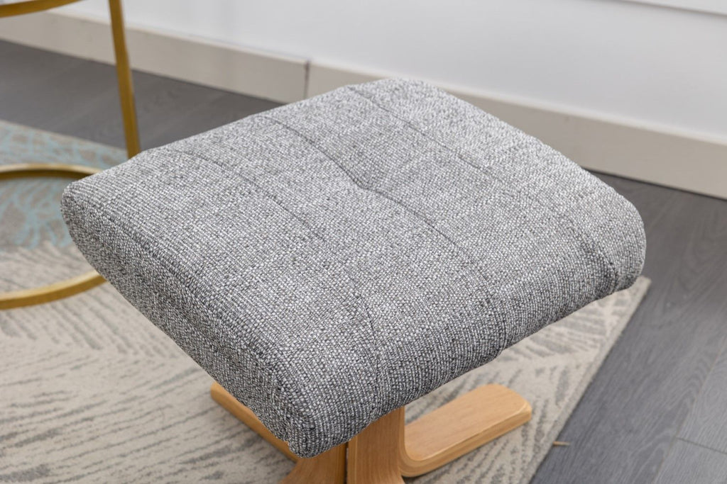 Grey Fabric Mid Oak Swivel Recliner Chair with Footstool