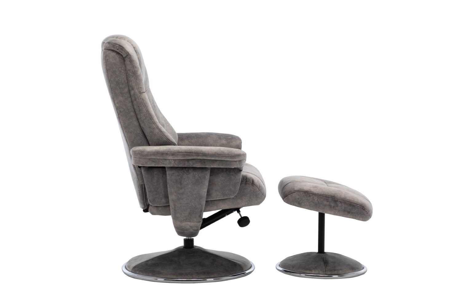 Grey Fabric Relaxing Swivel Recliner Armchair and Footstool