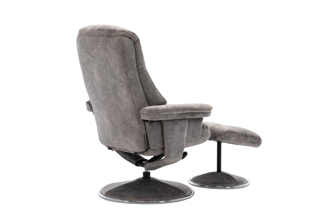Grey Fabric Relaxing Swivel Recliner Armchair and Footstool