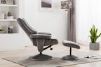 Grey Fabric Relaxing Swivel Recliner Armchair and Footstool - Home Furniture Interiors