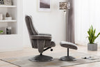 Grey Fabric Relaxing Swivel Recliner Armchair and Footstool - Home Furniture Interiors