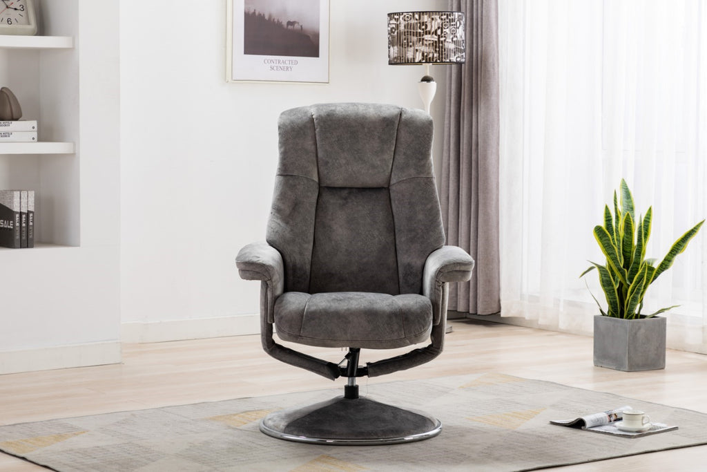 Grey Fabric Relaxing Swivel Recliner Armchair and Footstool
